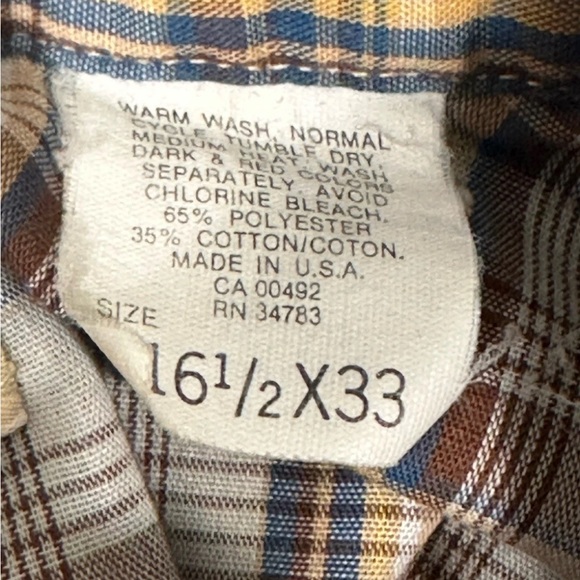 VTG Lee Western Shirt Large 16 1/2  X 33 Pearl Snap Extra Long Tail Plaid Cowboy - Picture 7 of 8